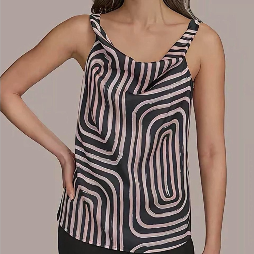 Donna Karan Black and Blush Swirl Satin Tank
